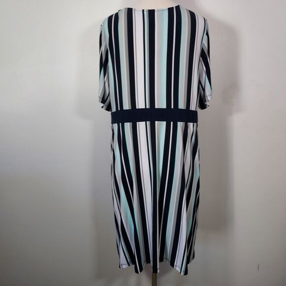 CJ Banks Dress Striped Stretch Womens Plus size 1X Surplice V Neck Short Sleeves - Picture 6 of 13
